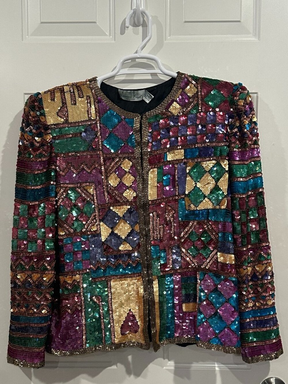 Vintage Laurence Kazar Silk Hand-Sequined Beaded Jacket L Multicolor 80s